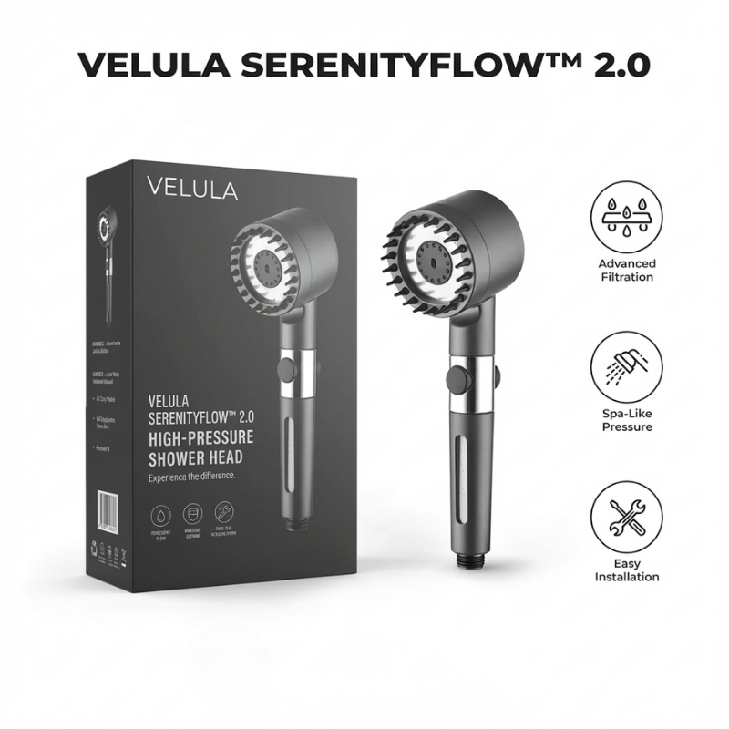 Velula SerenityFlow™ 2.0 | 3-Speed High Pressure Filtered Shower Head